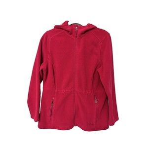 L.L.Bean Polartec Fleece Hoodie Jacket Tunic Length Full Zip Ruby Coral Size M